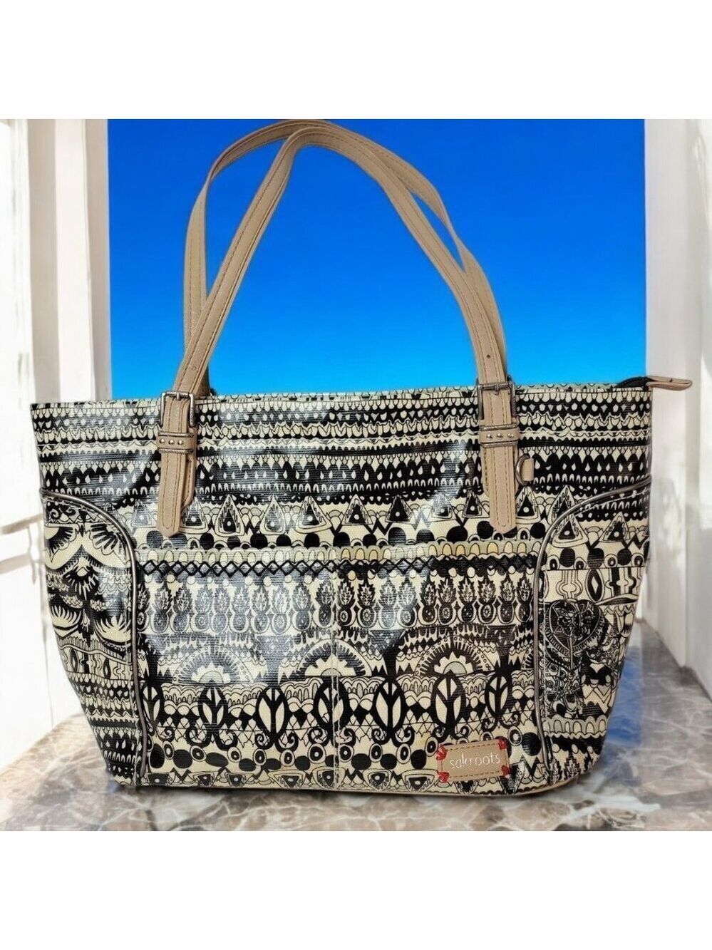 Sakroots Artist Circle Medium Satchel - Black/Amp/White One World